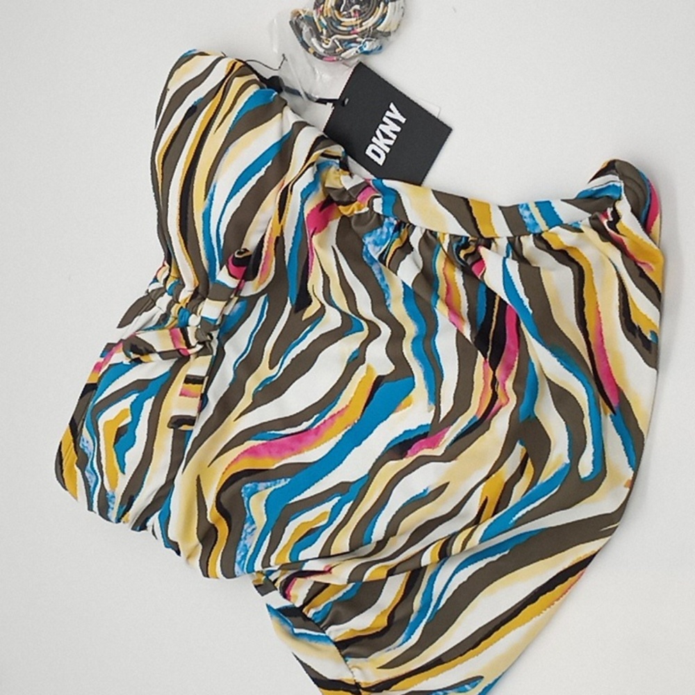 DKNY Watercolor Zebra Bandeau Tankini Top Moss Green S